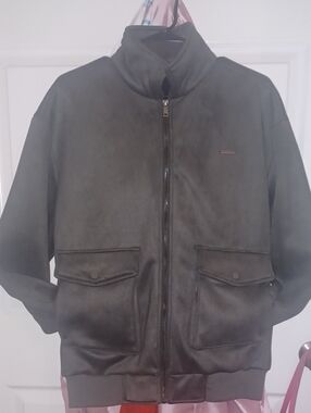 Men's Black Bomber Jacket with Front Pockets
